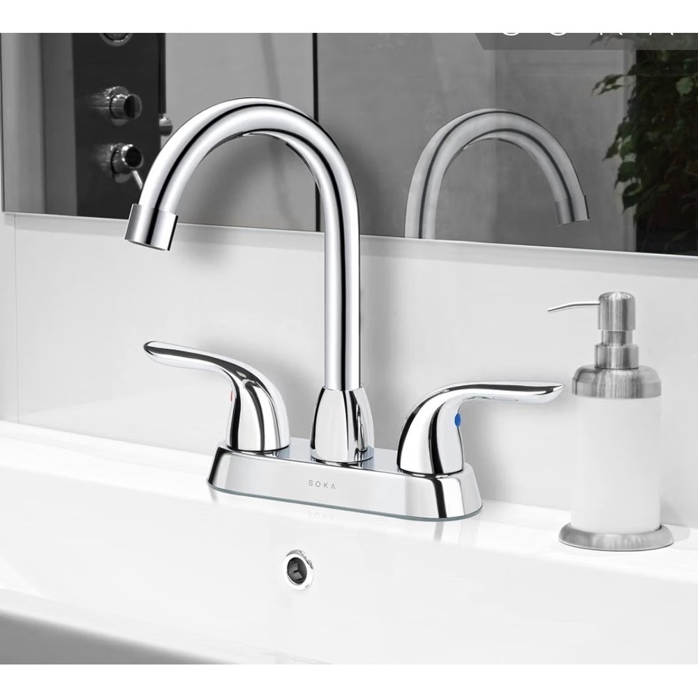 Soka Chrome Bathroom Sink Faucet Two Handle Goose Neck Assembly Brand New In Box - Picture 15 of 15